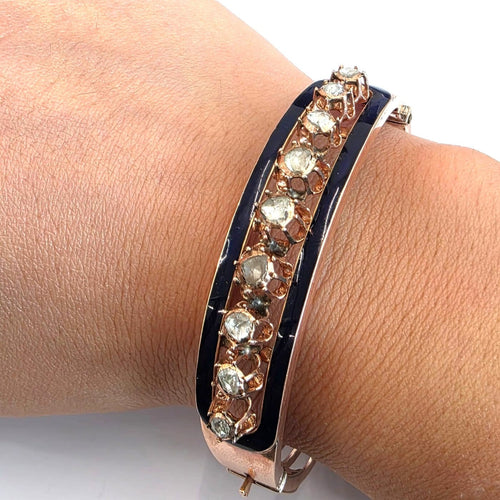 Bracelet en platine, émail bleu et diamants taille rose couronnée 58 Facettes 518/26 L