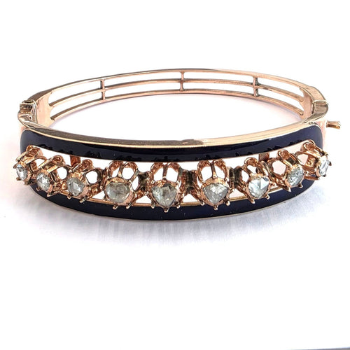 Bracelet en platine, émail bleu et diamants taille rose couronnée 58 Facettes 518/26 L