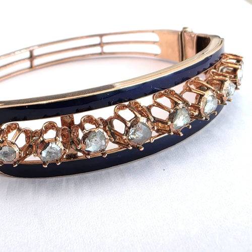 Bracelet en platine, émail bleu et diamants taille rose couronnée 58 Facettes 518/26 L