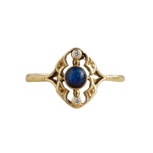 Bague opale et diamants en or jaune 585