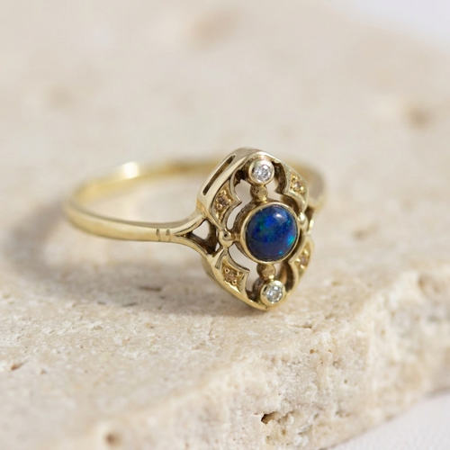 58 Bague opale et diamants en or jaune 585 58 Facettes HJ062629