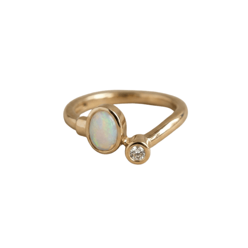 Toi-et-Moi - Bague en or jaune 585, opale et diamant