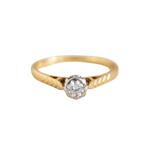 Bague solitaire diamant en or jaune 750 et or blanc