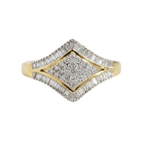 Bague géométrique en or jaune 585 et diamants