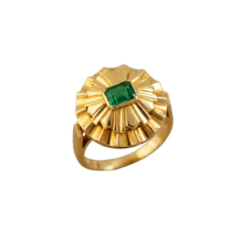 Bague sculpturale en or jaune 750 avec émeraude