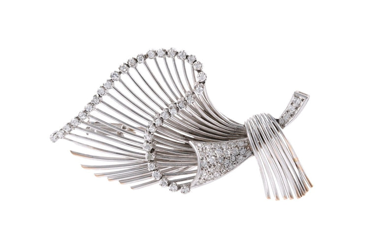 Années 50 - Broche en or blanc 18 carats et diamants 8/8 58 Facettes 23899