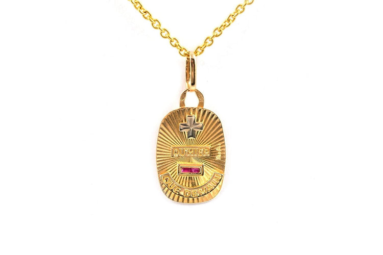 Années 50 - Pendentif en or jaune et rubis 58 Facettes B897