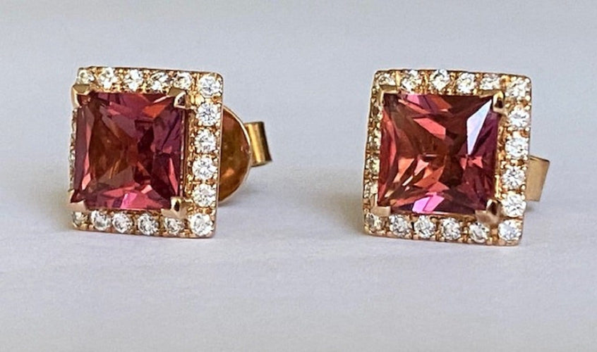 Fred Moes - Boucles d'oreilles en or rose, tourmalines et diamants 58 Facettes earrings