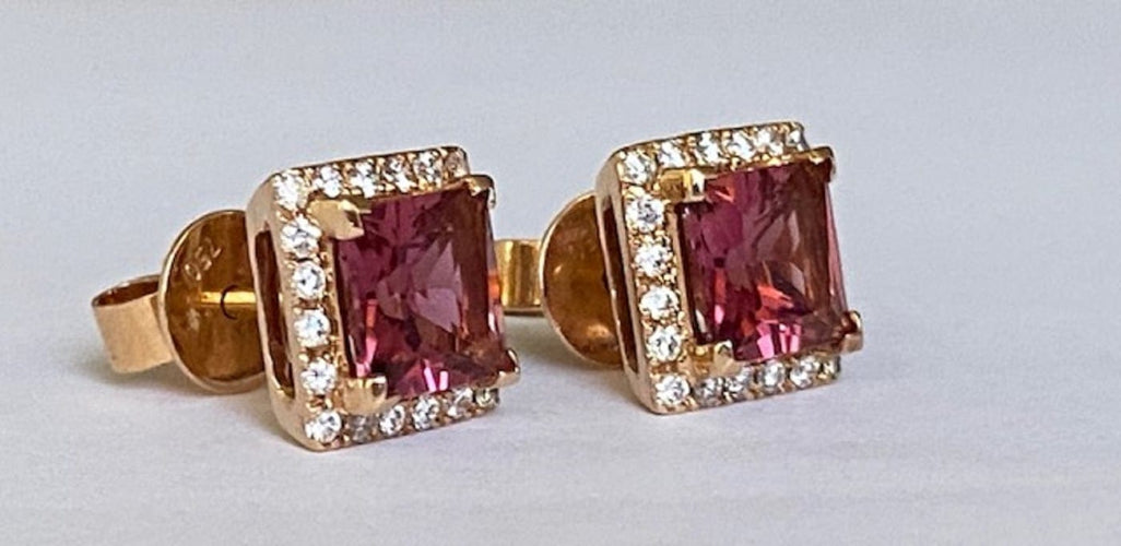 Fred Moes - Boucles d'oreilles en or rose, tourmalines et diamants 58 Facettes earrings