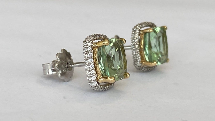 Boucles d'oreilles en or blanc 18 carats, tourmalines et diamants 58 Facettes earrings