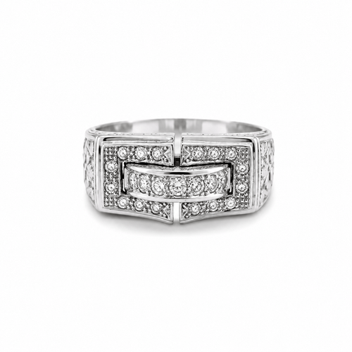 58 Art déco - Chevalière en or blanc 18 carats et diamants 58 Facettes 50493
