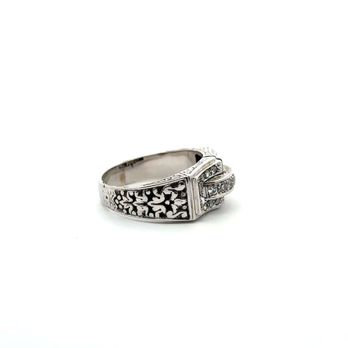 58 Art déco - Chevalière en or blanc 18 carats et diamants 58 Facettes 50493