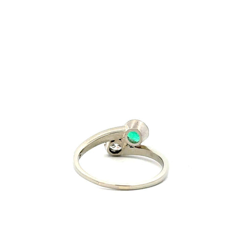 56 Green Passion - Bague Toi et Moi en or blanc, émeraude et diamant 58 Facettes 50495
