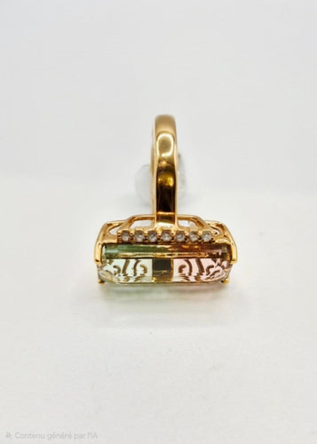 54 Bague tourmaline « melon d'eau » en or jaune et diamants 58 Facettes 323/791