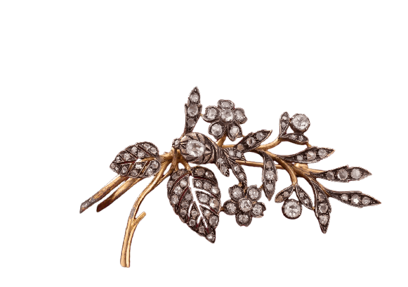 Broche florale ancienne en or et argent sertie de diamants 58 Facettes B29