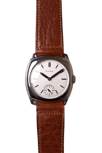 Cyma - Montre coussin en acier, cadran blanc, années 1940 58 Facettes MONTRE-019
