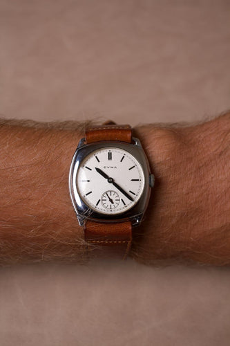 Cyma - Montre coussin en acier, cadran blanc, années 1940 58 Facettes MONTRE-019
