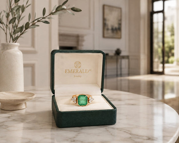 Bague 56 Bague en or jaune avec émeraude colombienne et diamants 58 Facettes 50499