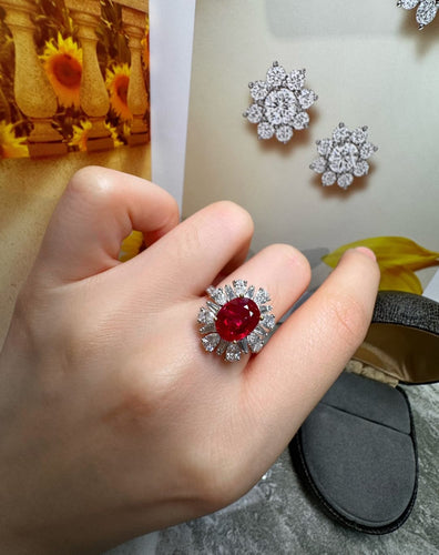 Bague 50 Bague rubis de Birmanie 2,72 ct en or blanc et diamants 58 Facettes jnci151