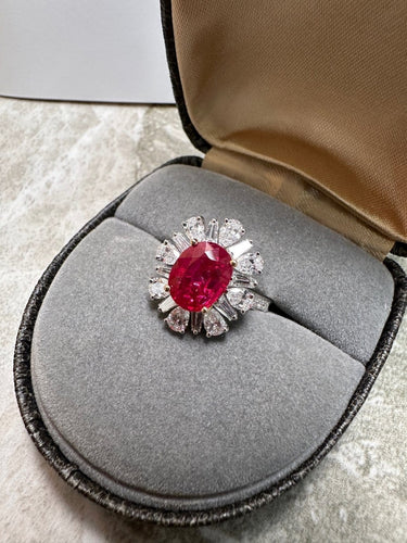 Bague 50 Bague rubis de Birmanie 2,72 ct en or blanc et diamants 58 Facettes jnci151