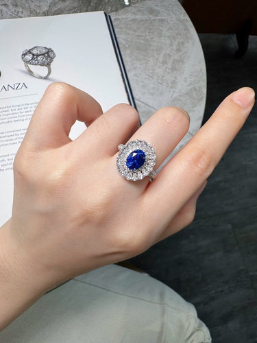 Bague Bague en or 18 carats avec saphir Royal Blue et diamants 58 Facettes jnci155