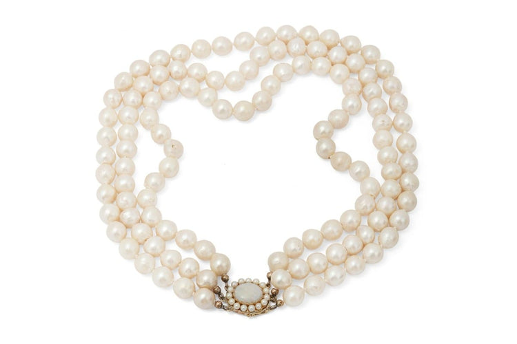 Collier ancien trois rangs en or avec perles et opale 58 Facettes 12108