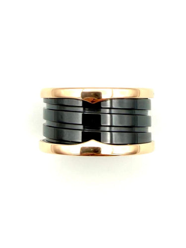 53 BVLGARI B.zero1 - Bague en or rose et céramique noire 58 Facettes BVLGARI BG