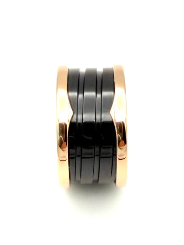 53 BVLGARI B.zero1 - Bague en or rose et céramique noire 58 Facettes BVLGARI BG