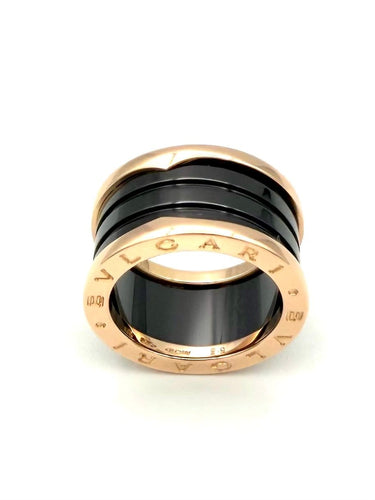 53 BVLGARI B.zero1 - Bague en or rose et céramique noire 58 Facettes BVLGARI BG