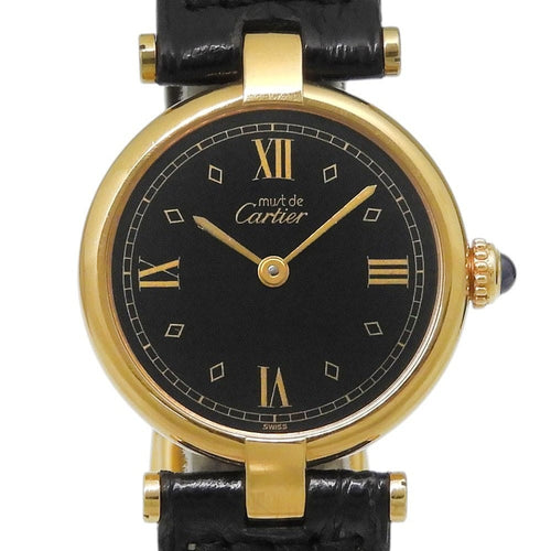 Cartier Must Vendôme - Montre vermeil et cuir noir 58 Facettes v82k812cmo