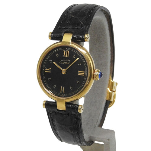 Cartier Must Vendôme - Montre vermeil et cuir noir 58 Facettes v82k812cmo