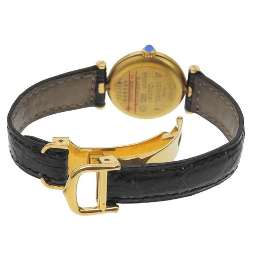 Cartier Must Vendôme - Montre vermeil et cuir noir 58 Facettes v82k812cmo