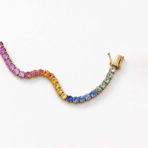 Bracelet Bracelet tennis en or 18 carats et saphirs multicolores 58 Facettes GBT1025YG
