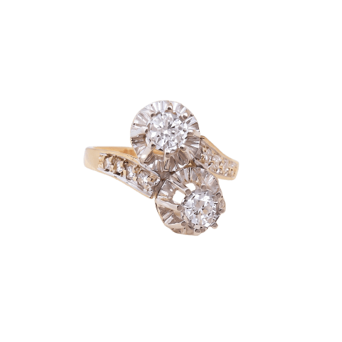 54 Bague toi et moi vintage en or 18K deux tons et diamants 58 Facettes 1795