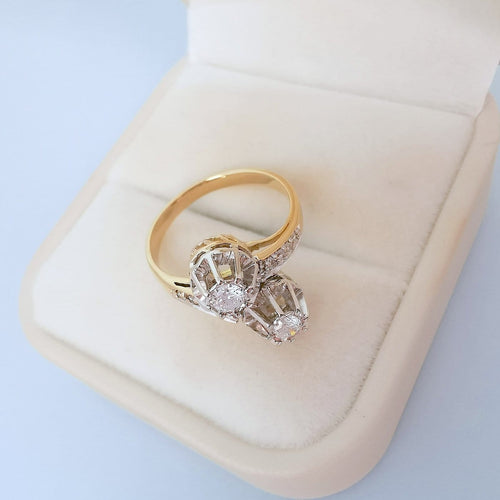 54 Bague toi et moi vintage en or 18K deux tons et diamants 58 Facettes 1795