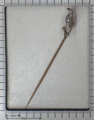 Victorien - Épingle à cravate corbeau en or rouge, argent, diamants et rubis 58 Facettes 22283-0088