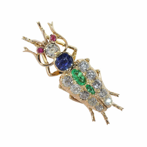 Broche insecte victorienne française en or jaune, diamants et pierres précieuses 58 Facettes 26050-0266