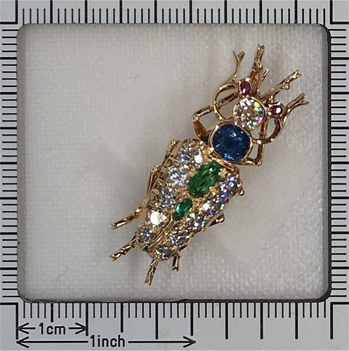 Broche insecte victorienne française en or jaune, diamants et pierres précieuses 58 Facettes 26050-0266