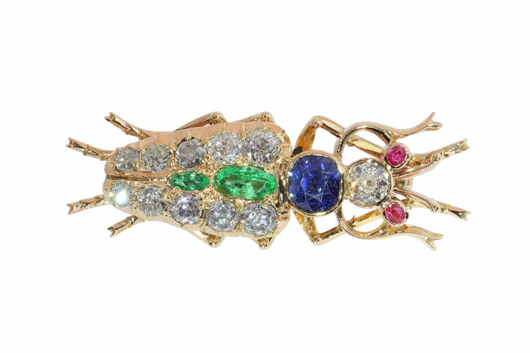 Broche insecte victorienne française en or jaune, diamants et pierres précieuses 58 Facettes 26050-0266