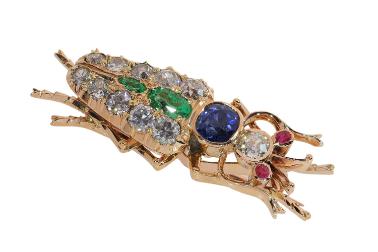 Broche insecte victorienne française en or jaune, diamants et pierres précieuses 58 Facettes 26050-0266