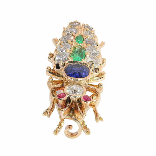 Broche insecte victorienne française en or jaune, diamants et pierres précieuses 58 Facettes 26050-0266