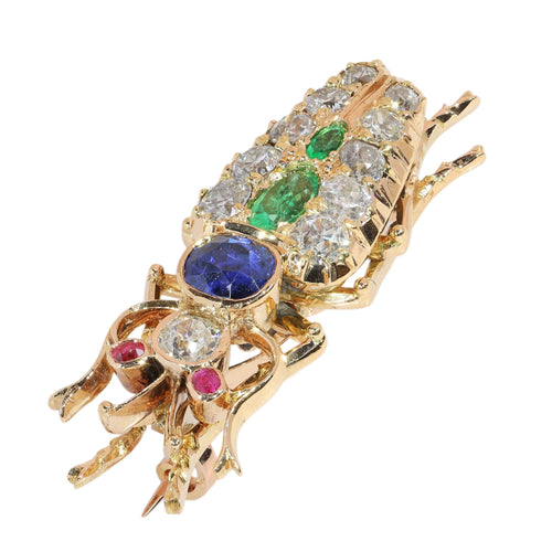 Broche insecte victorienne française en or jaune, diamants et pierres précieuses 58 Facettes 26050-0266