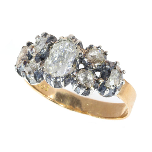 64 Bague georgienne en or jaune et argent avec diamants taille rose 58 Facettes 26058-0278