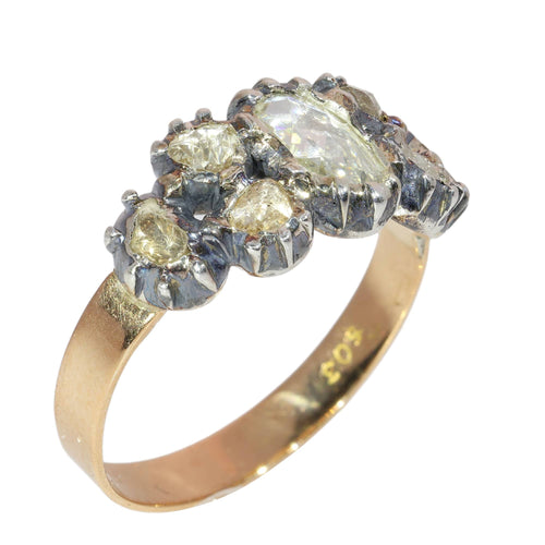 64 Bague georgienne en or jaune et argent avec diamants taille rose 58 Facettes 26058-0278