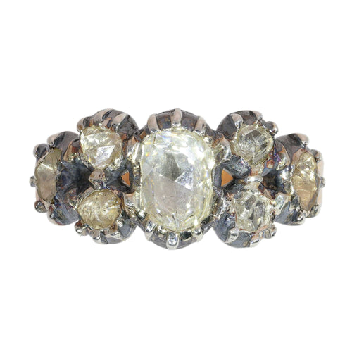 64 Bague georgienne en or jaune et argent avec diamants taille rose 58 Facettes 26058-0278