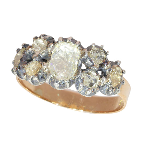 64 Bague georgienne en or jaune et argent avec diamants taille rose 58 Facettes 26058-0278