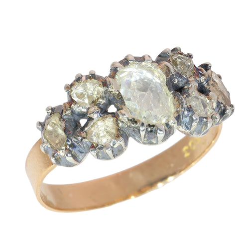 64 Bague georgienne en or jaune et argent avec diamants taille rose 58 Facettes 26058-0278