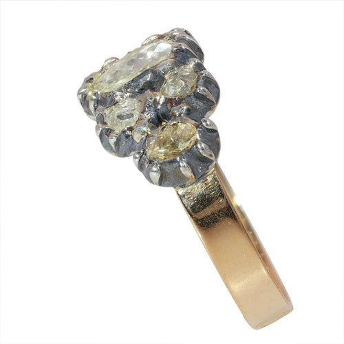 64 Bague georgienne en or jaune et argent avec diamants taille rose 58 Facettes 26058-0278