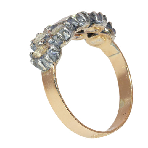64 Bague georgienne en or jaune et argent avec diamants taille rose 58 Facettes 26058-0278