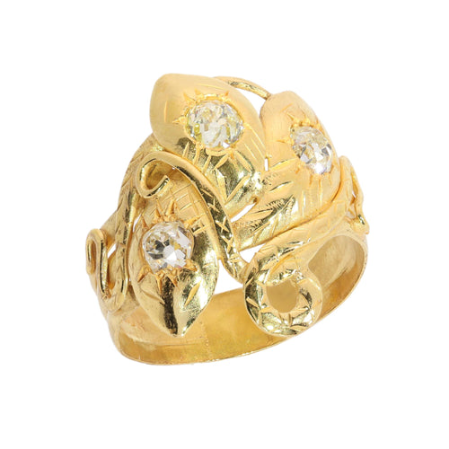 61 Bague triple serpent victorienne en or jaune et diamants taille ancienne 58 Facettes 26065-0149